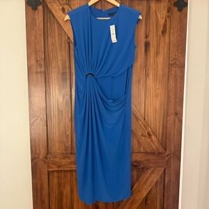 NWT White House Black Market Blue Grommet MJ Draped Midi Dress Small